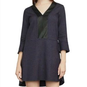 BCBGMAXAZRIA. V-Neck Faux-Leather Trim Dress